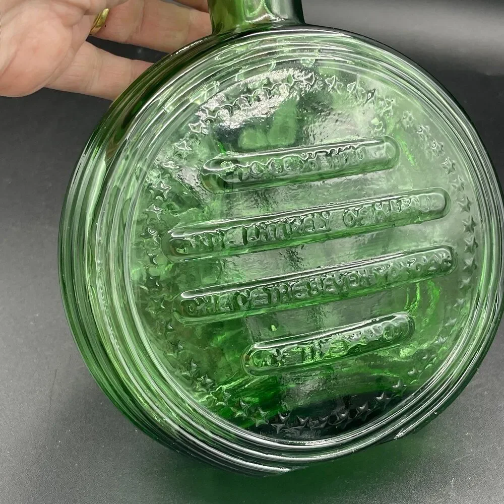 Vintage Green Glass Ribbed Decanter Bottle Empoli Made In Italy Star Top Stopper